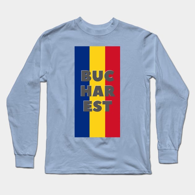 Bucharest City in Romanian Flag Vertical Long Sleeve T-Shirt by aybe7elf